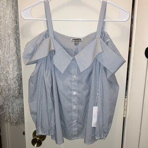 Chelsea28 Blue and White Striped Blouse Medium New